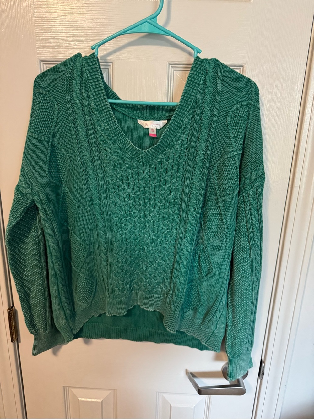 No Boundaries Teal Cable Knit V-Neck Sweater NWOT
